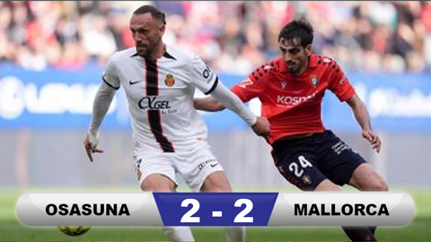  Kết quả Osasuna 2-2 Mallorca: Kịch tính 5 phút cuối