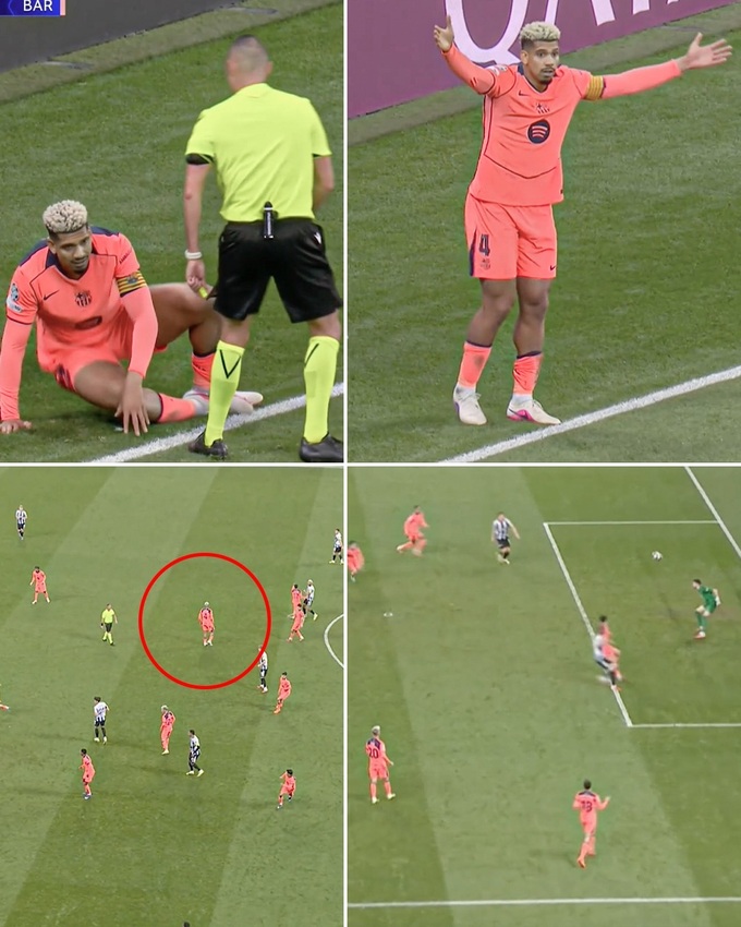 Araujo đã bị chuột rút và vẫn cố... bò vào sân nhưng không thể giúp Barca tránh khỏi bàn thua.