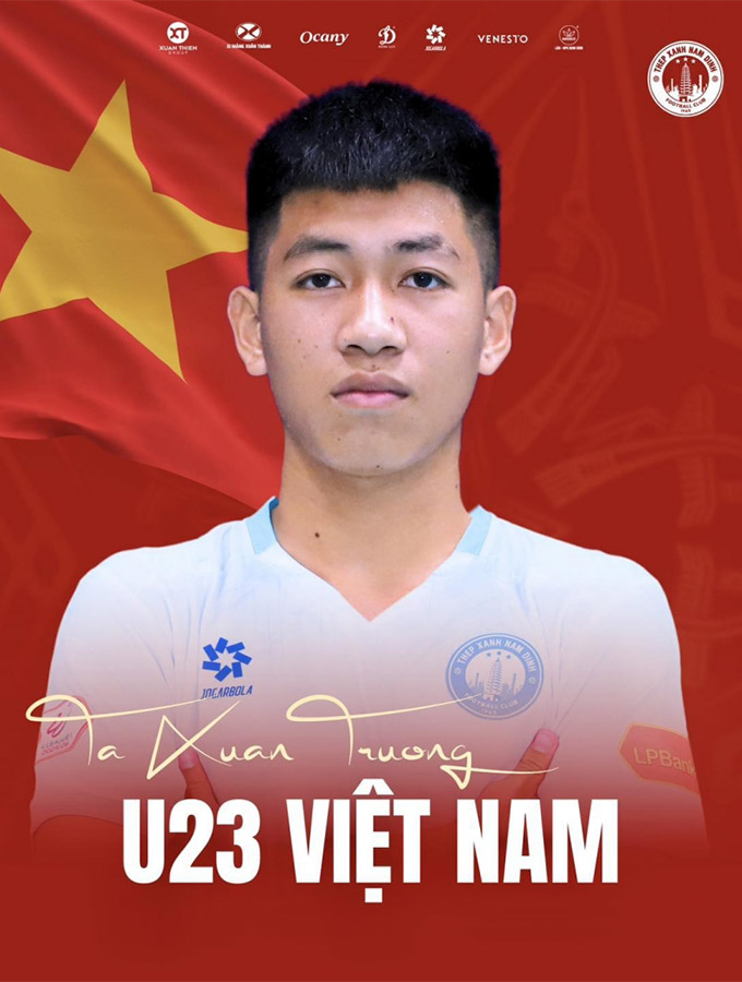 Tiền vệ trẻ Tạ Xuân Trường lần đầu góp mặt ở U23 Việt Nam 