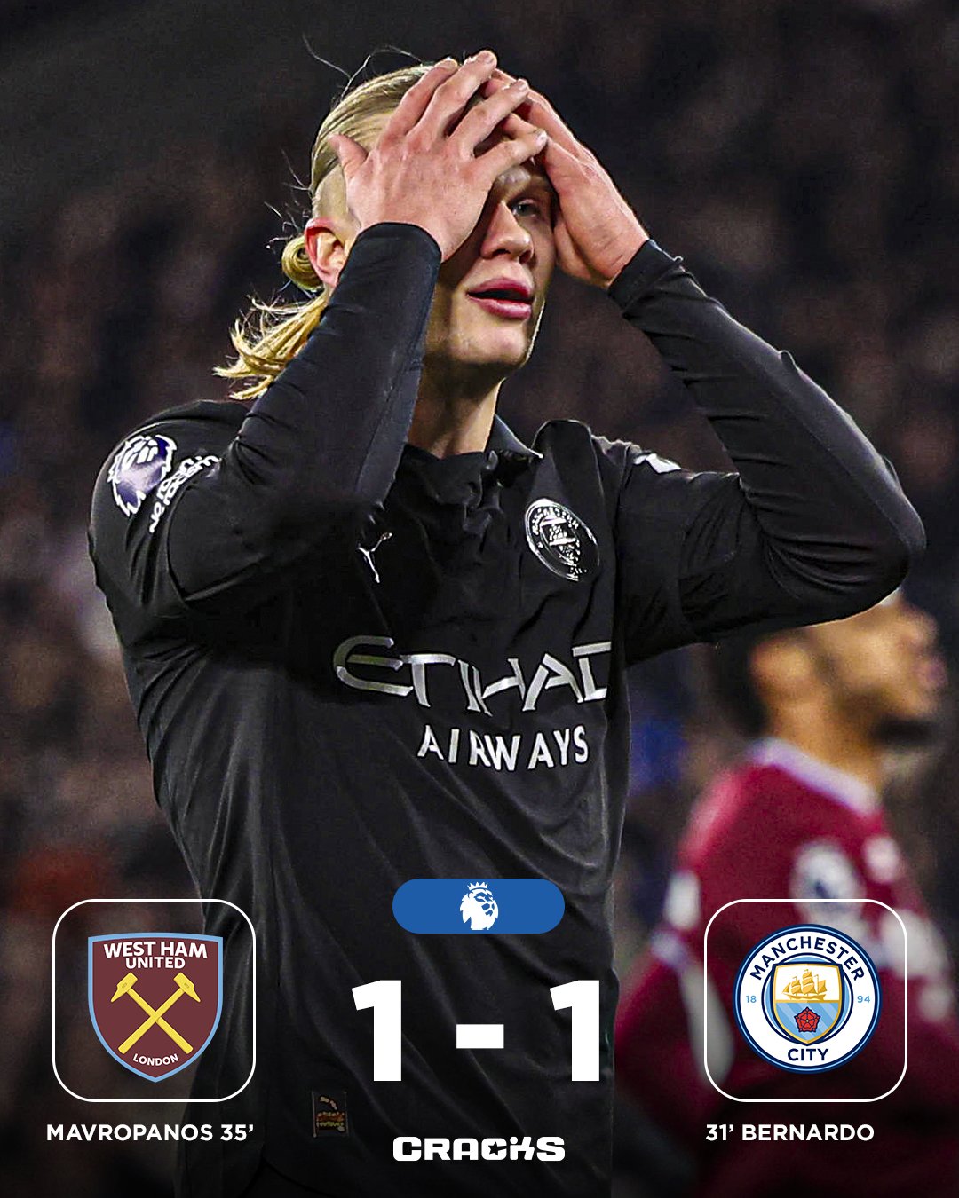 Man City hòa thất vọng trước West Ham