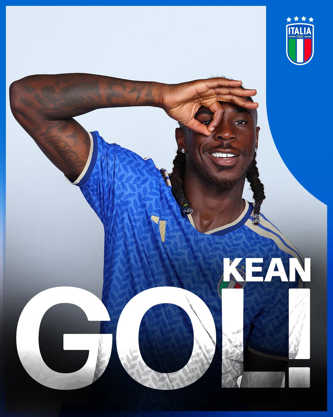 Kean ghi bàn sau pha kiến tạo của Tonali - Ảnh: @Azzurri