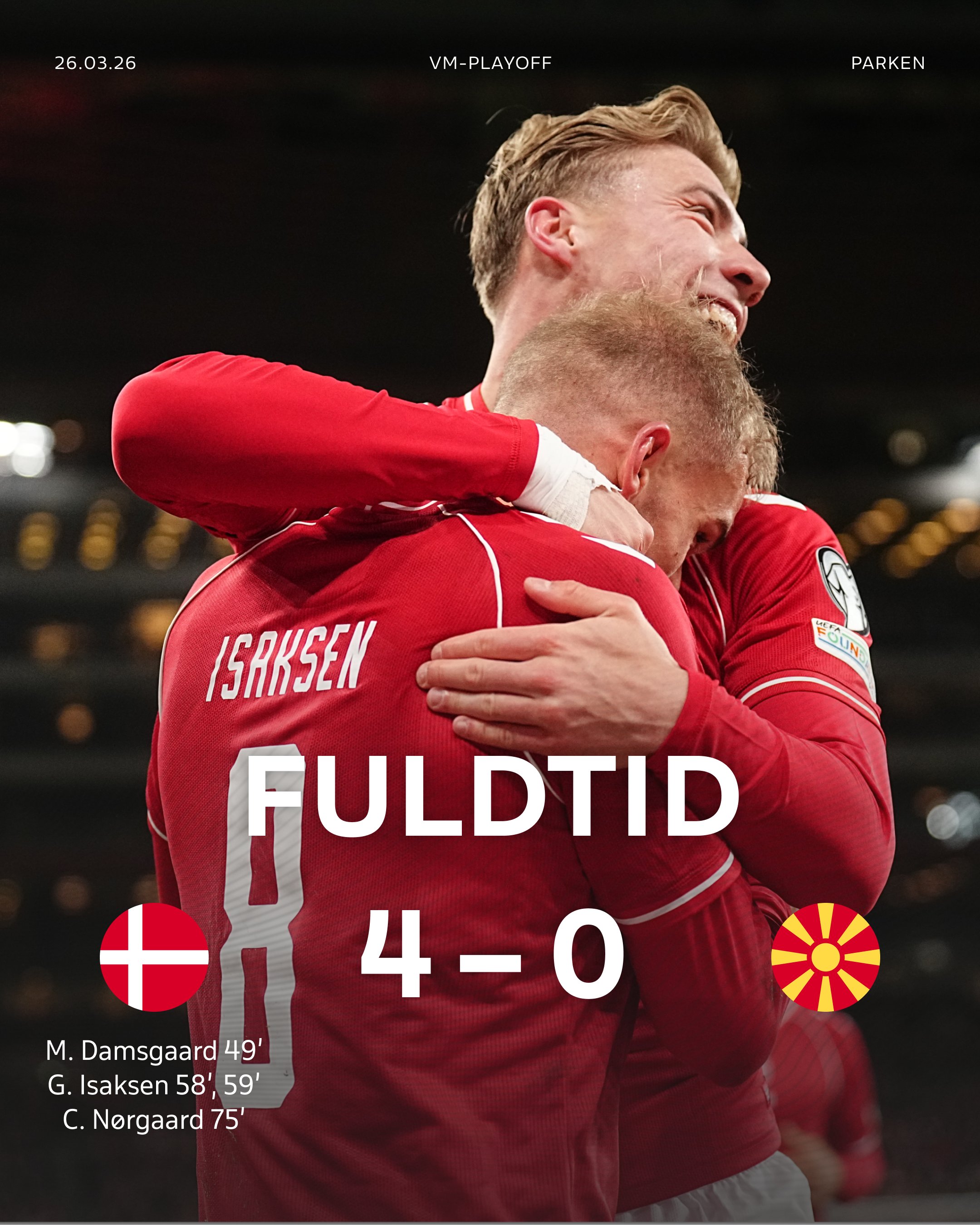 Đan Mạch xuất sắc giành vé vào vòng play-off World Cup 2026 - Ảnh: @dbulandshold