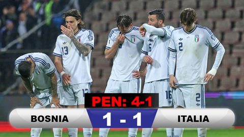  Kết quả Bosnia & Herzegovina 1-1 Italia (pen: 4-1): Azzurri lại lỡ World Cup