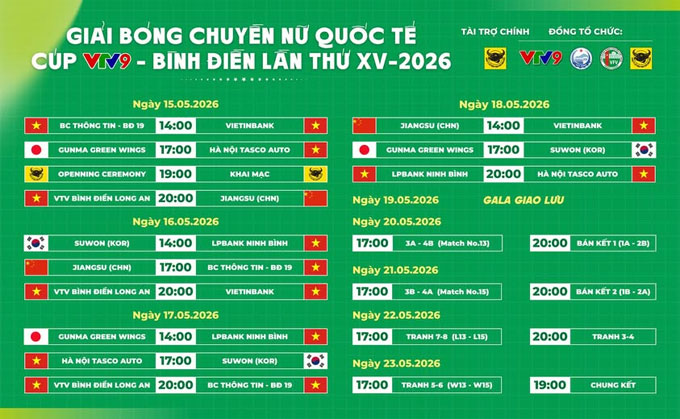 Lịch thi đấu giải bóng chuyền Cúp VTV9 - Bình Điền 2026