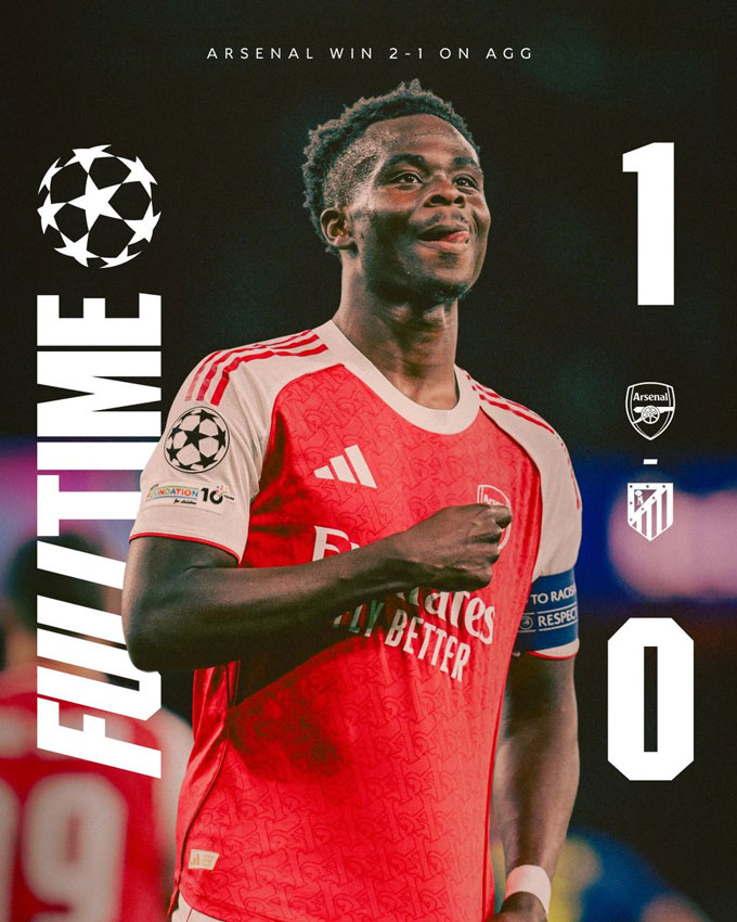 Arsenal đánh bại Atletico 1-0 ở bán kết lượt về - Ảnh: Twitter Arsenal
