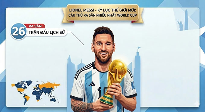 Messi giữ kỷ lục cầu thủ ra sân nhiều nhất tại World Cup