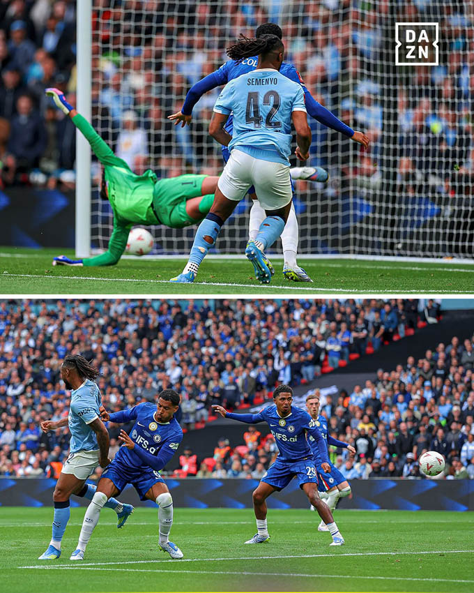 Cú đánh gót đẳng cấp của Semenyo làm tung lưới Chelsea - Ảnh: @DAZNFootball