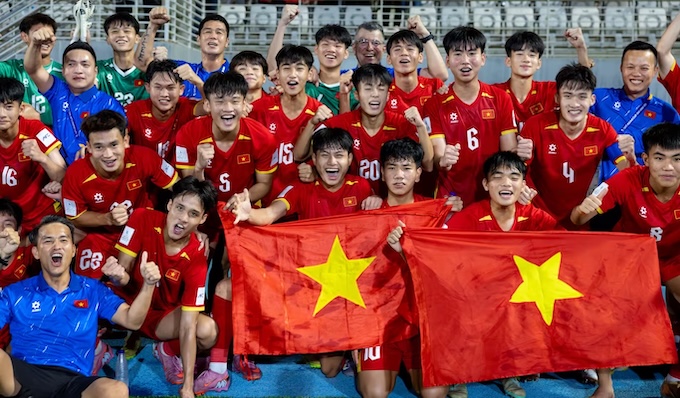 Niềm vui của ĐT U17 Việt Nam khi giành vé đến World Cup 2026. Ảnh: VFF