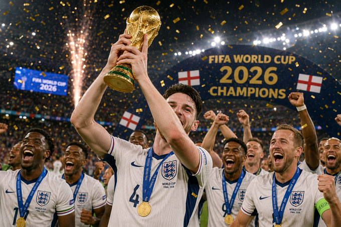 Nếu có thể vô địch World Cup 2026 cùng ĐT Anh, Rice sẽ là ứng viên số 1 cho Quả Bóng Vàng - Ảnh: AI