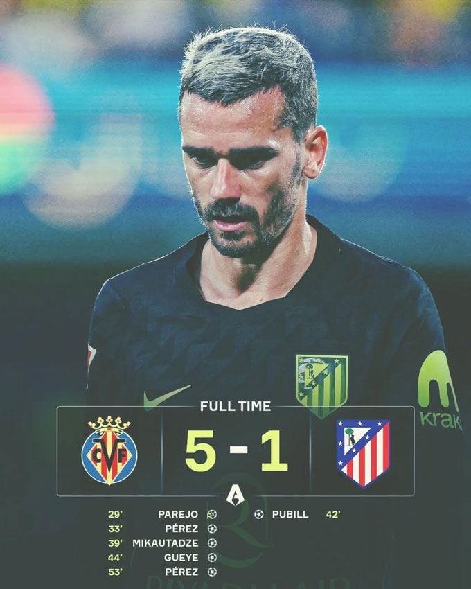 Atletico thảm bại trước Villarreal - Ảnh: Soccer News With General