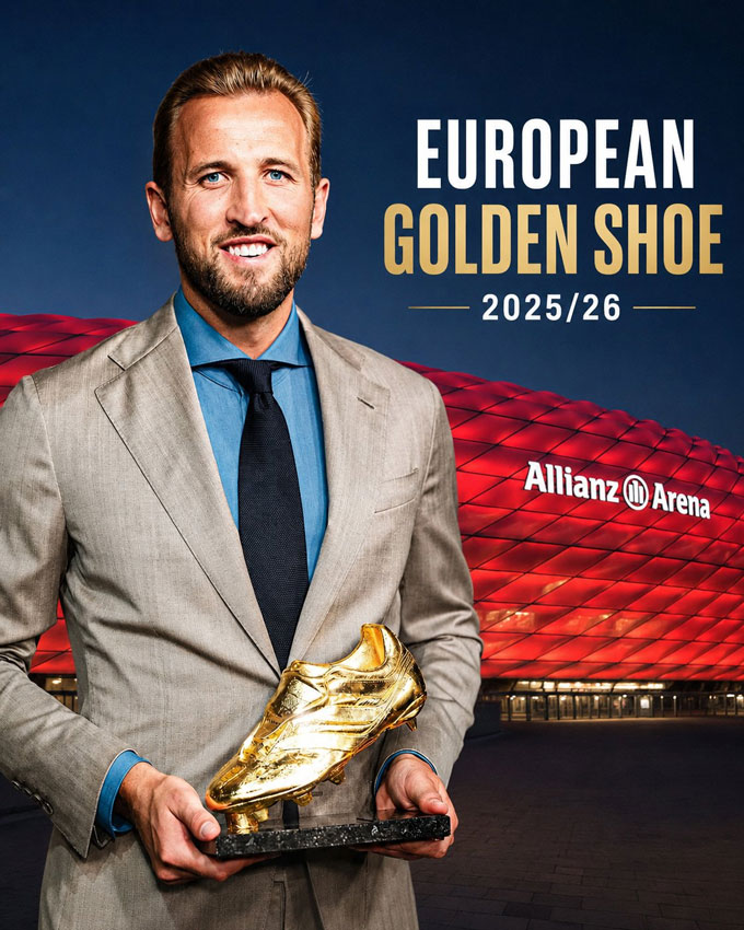 Kane chính thức giành Chiếc giày vàng châu Âu 2025/26 - Ảnh: @iMiaSanMia
