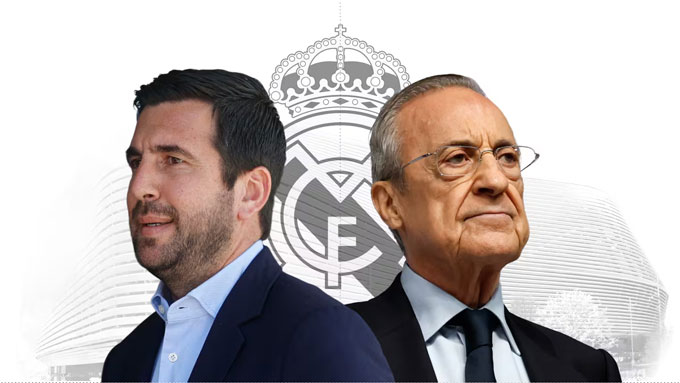 Perez (phải) đang đua tranh quyết liệt với Riquelme cho ghế chủ tịch Real - Ảnh: El Pais