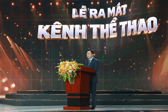 Đồng chí Nguyễn Thanh Lâm, Ủy viên Trung ương Đảng, Phó Trưởng ban Tuyên giáo và Dân vận Trung ương, Bí thư Đảng ủy, Tổng Giám đốc Đài THVN phát biểu. Ảnh: Hải Hưng