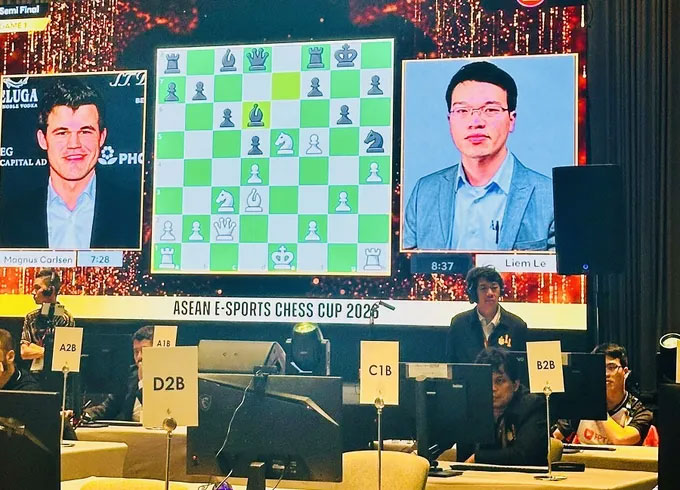 Trận bán kết giữa Lê Quang Liêm và Magnus Carlsen thu hút sự quan tâm của giới chuyên môn. Ảnh: VIETNAM CHESS