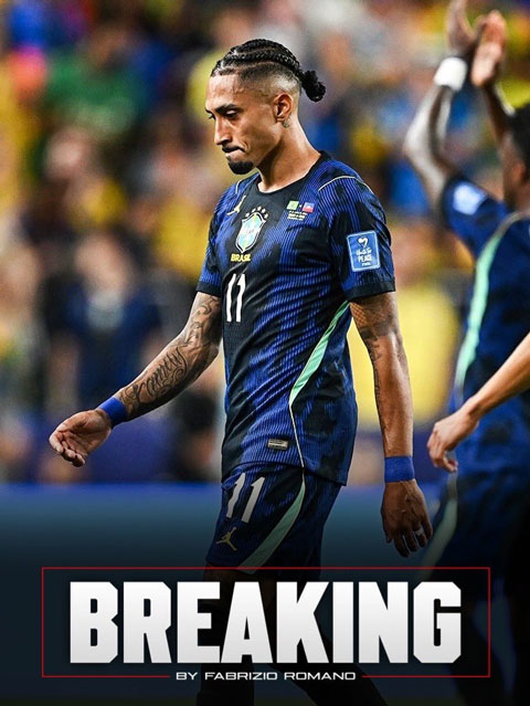 Raphinha sẽ không thể đá trận cuối vòng bảng của ĐT Brazil - Ảnh: Fabrizio Romano