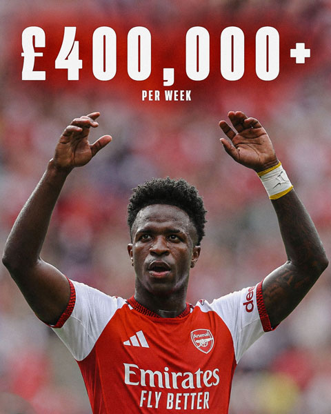 Arsenal sẵn sàng trả cho Vinicius mức lương 400.000 bảng/tuần hoặc có thể hơn - Ảnh: The Highbury Corner