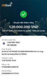 Lò Thị Phung chuyển toàn bộ 120 triệu đồng thu được tới Ủy ban MTTQ tỉnh Lai Châu để hỗ trợ người dân vùng lũ