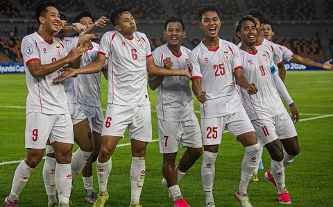 Niềm vui ghi bàn của các cầu thủ Myanmar 