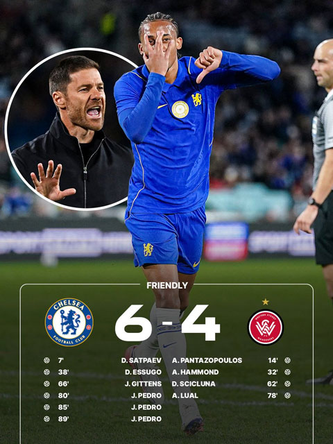 Chelsea có chiến thắng 6-4 trước Western Sydney Wanderers trong trận ra mắt của tân HLV Xabi Alonso - Ảnh: 433