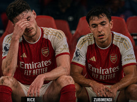 Bộ đôi tiền vệ trụ cột Rice và Zubimendi đã phải cày ải rất nhiều tại Arsenal mùa trước