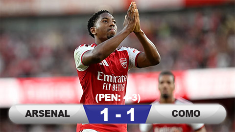  Kết quả Arsenal 1-1 Como (4-3 pen): Pháo thủ thắng trong ngày Guimaraes ra mắt