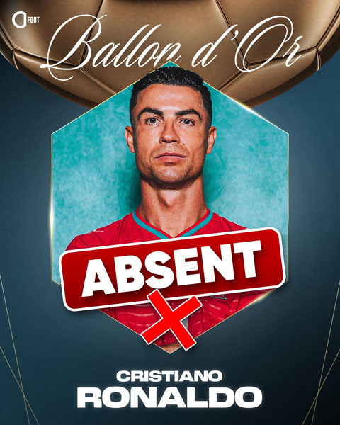 Ronaldo có năm thứ 4 liên tiếp vắng mặt ở đề cử Quả Bóng Vàng - Ảnh: @ActuFoot_