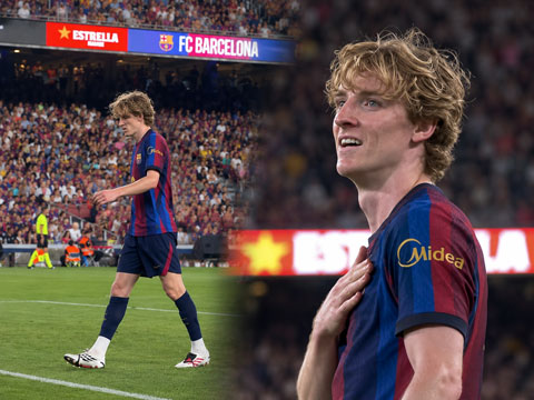 CĐV Barca hô vang tên Gordon và anh cũng đáp lại bằng cái vỗ tay vào logo CLB trên ngực áo
