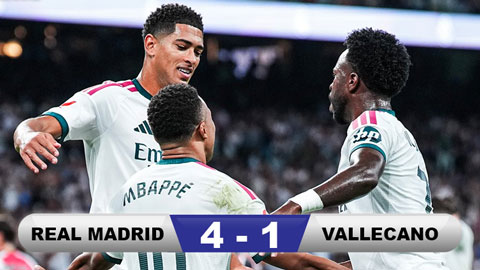 Kết quả Real Madrid 4-1 Vallecano: Tam tấu Mbappe - Vinicius - Bellingham thăng hoa