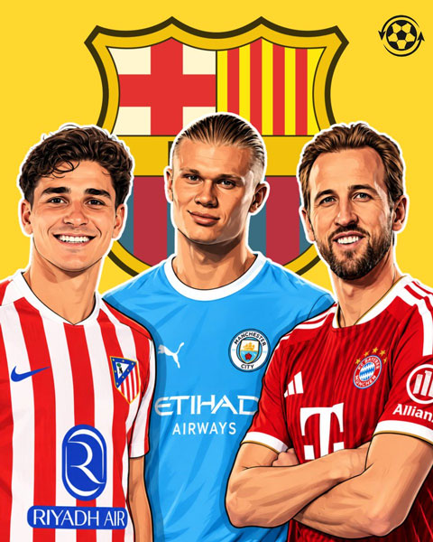 Barca đã chuyển hướng sang Haaland và Kane sau khi hụt Alvarez - Ảnh: @DeadlineDayLive