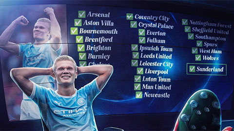 Haaland hoàn tất 'bộ sưu tập' Premier League sau khi xé lưới Sunderland